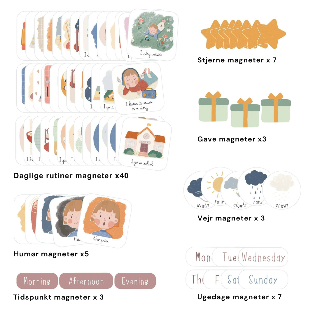 Daglidags-piktogram med magnettavle & 70 magneter
