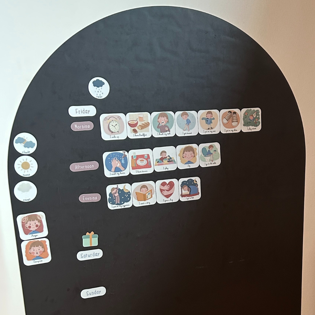 Dagligdags-piktogram med magnettavle & 70 magneter