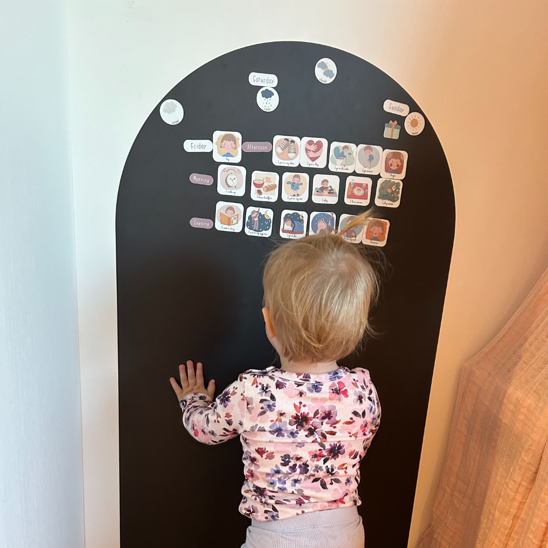 Dagligdags-piktogram med magnettavle & 70 magneter